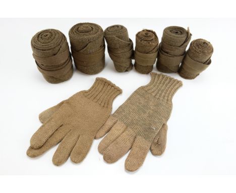 Army puttees, woolen gloves and a knitted tie