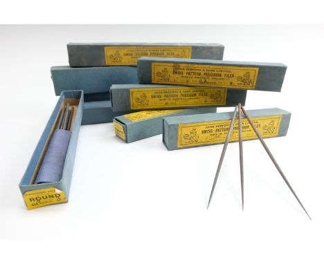 Eight boxes of vintage new old stock needle and small hand files, most boxes nearly full