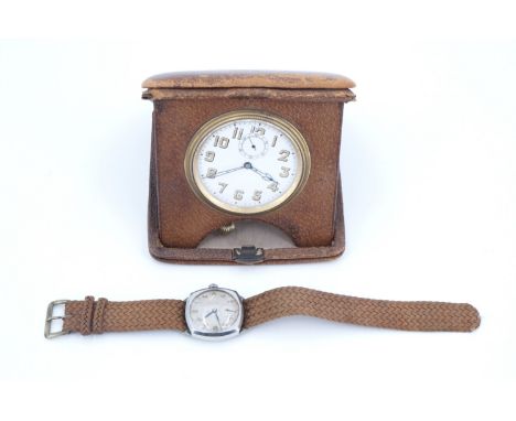A Golliath travel timepiece in pigskin case, circa 1920s, (running when catalogued, accuracy and reliability un-tested), toge