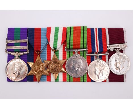 A Second World War and Army Long Service medal group including General Service Medal with Palestine and Palestine 1945-48 cla