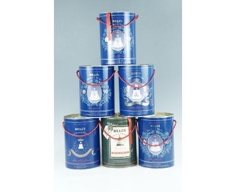 Five boxed Bells "Royal Decanter", together with a similar Christmas decanter of Old Scotch Whisky 