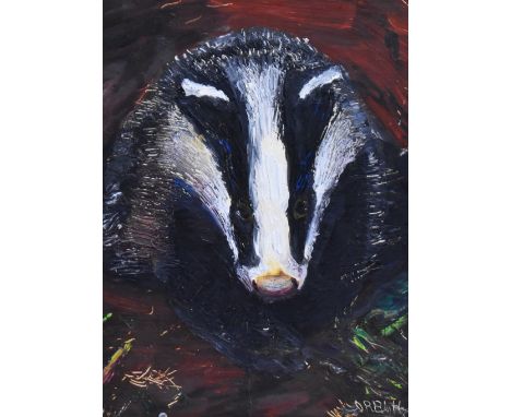 D.R. Blyth (20th Century), oil on board, A portrait of a badger, signed to the lower right, displayed within a moulded gilt f