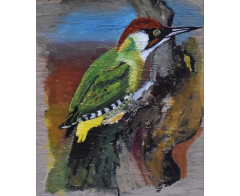 Artist Unknown (20th Century), oil on board, A portrait of a green woodpecker, signed to the lower right, displayed within a 