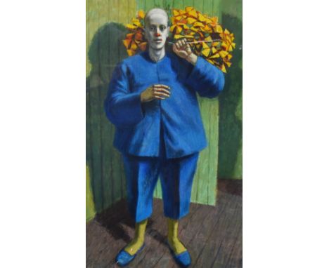 John Roberts (20th Century, British), pastel, A portrait of a clown, signed to the lower right, framed and under glass, 45cm 