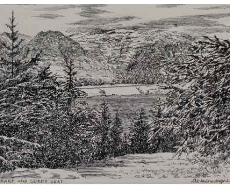 *Local Interest - Alfred Wainwright MBE (1907-1991), pen and ink, 'Barf &amp; Lord's Seat', from the viewpoint of (Skiddaw) D