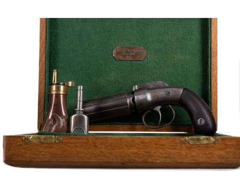 19TH CENTURY AMERICAN SIX-SHOT PEPPERBOX PERCUSSION REVOLVER,maker W.W. Marston &amp; Knox, New York, stamped to barrel, also