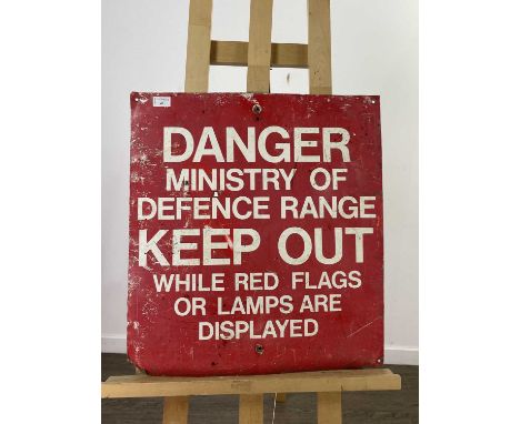 'DANGER, MINISTRY OF DEFENCE RANGE, KEEP OUT...' ENAMEL SIGN,superseded approx. thirty-five years ago, 61cm x 56cm