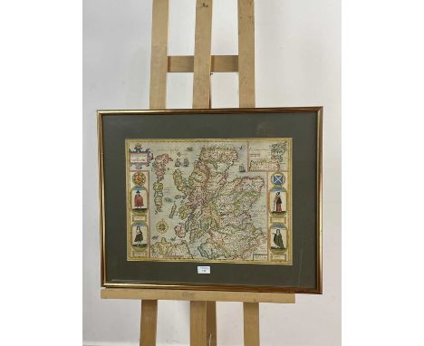 JOHN SPEED THE KINGDOME OF SCOTLAND,hand coloured with text verso, 1660 edition published by Bassett and Chiswell, 39cm x 52c