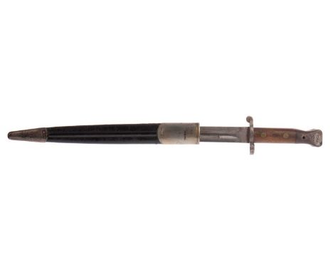 WWI PERIOD BRITISH 1888 PATTERN WILKINSON BAYONET,marks to ricasso and to hardwood grip, 42.6cm long, with scabbard