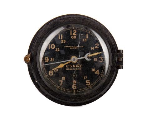 US NAVY ISSUE CLOCK, manufactured by The Chelsea Clock Co, Boston, serial no 32949E, 19.5cm diameter