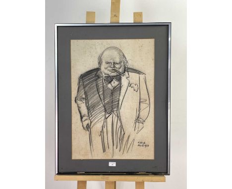 LARGE CHARCOAL STUDY OF WINSTON CHURCHILL BY EMILIO COIA (SCOTTISH 1911-1997),on paper, signed and dated '77, 66.5cm x 45.5cm