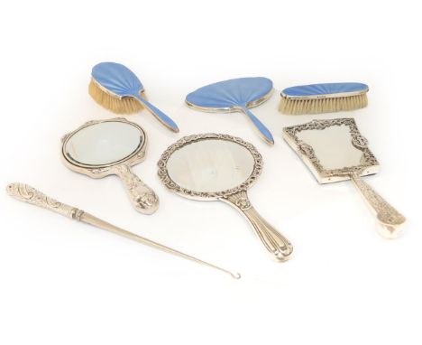 A Collection of Dressing-Table Items, comprising: a hand-mirror, hair-brush and clothes brush, by William Neale &amp; Son Ltd
