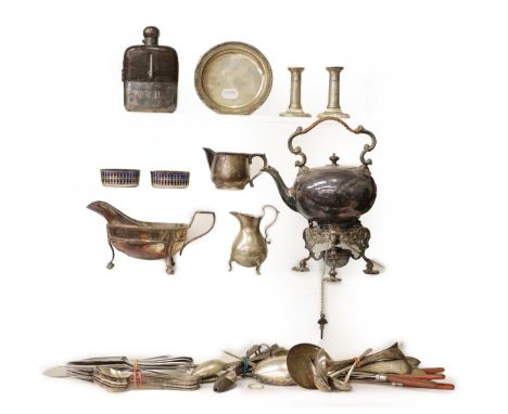 A Collection of Assorted Silver and Silver Plate, the silver comprising: a helmet-shaped cream-jug, Birmingham, 1918, 11cm hi