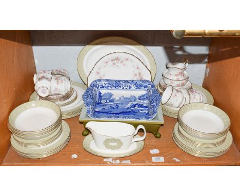 A Royal Doulton part dinner service in the Sonnet pattern, A Paragon Victoriana Rose teaset, Spode blue and white bowl and a 