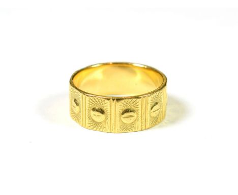 A 22 carat gold band ring, finger size P.  Gross weight 7.3 grams.