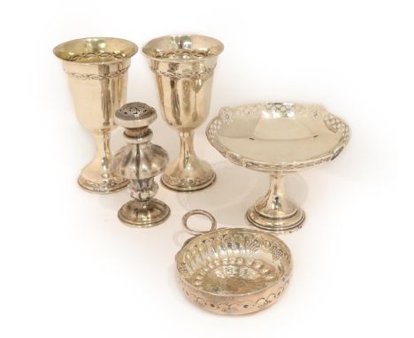 A Collection of Silver, comprising: a French silver wine-taster, maker's mark MP, an arrow between, 114cm wide over handle; a