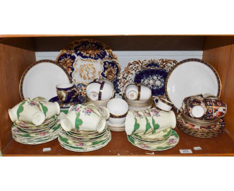 A quantity of porcelain to include, two Meissen relief moulded dishes, Spode tea and coffee set with wet blue, gilt and jewel