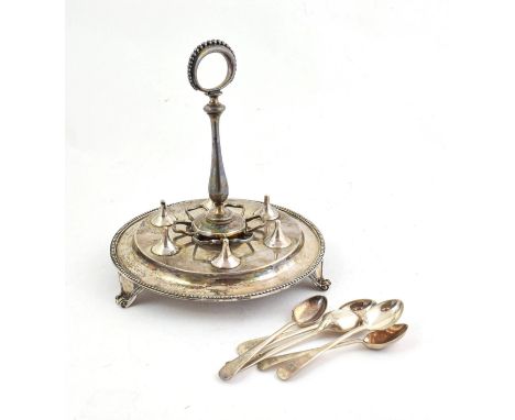 A Victorian Silver Egg-Cruet, by Hunt and Roskell, London, 1866, on beaded circular stand and with three beaded panel feet, w