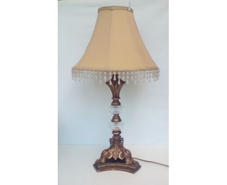 Gilt and glass Rococo style table lamp on triform base, height including shade 72cm