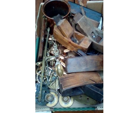 Collection of brassware and vintage tool