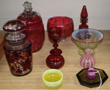 A collection of cranberry, ruby and mixed coloured glassware (11)