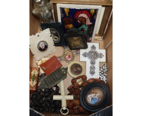 A Limoges enamel icon, a crucifix etc