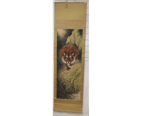 Chinese School, mid 20th century, scroll picture, Stalking tiger, 122 x 42cm