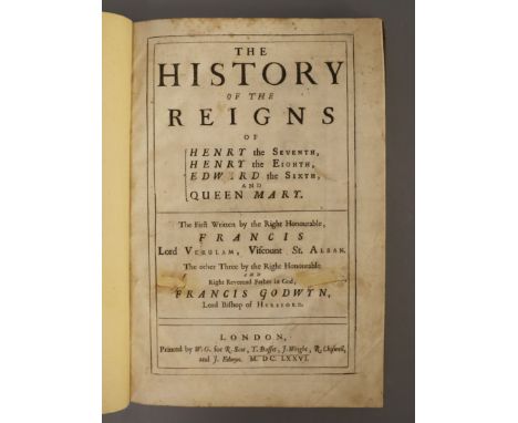 Bacon, Francis Sir - The History of the Reigns of Henry the Seventh, Henry the Eighth ..., 2 parts in 1 vol, lacks frontis po