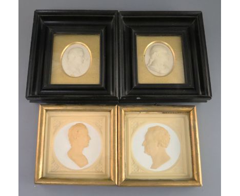 A pair of early Victorian plaster relief portrait plaques of Keates and Morot, retailed by Aikman &amp; Kellock of Edinburgh,