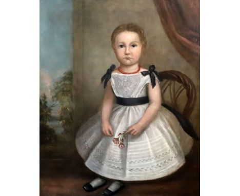 19th century English Primative Schooloil on canvasPortrait of a seated girl29.5 x 24.5in.