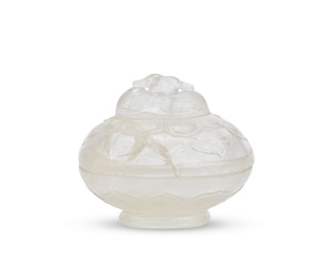A ROCK CRYSTAL 'DUCKS AND LOTUS' BOX AND COVERLiao DynastyThe ovoid body supported on a slightly flared ring foot, carved wit