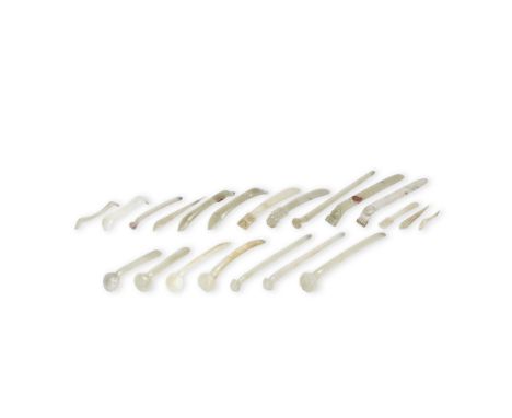 A GROUP OF TWENTY-ONE VARIOUS JADE AND JADEITE HAIRPINSMing Dynasty and laterVariously carved with ruyi and floral terminals,
