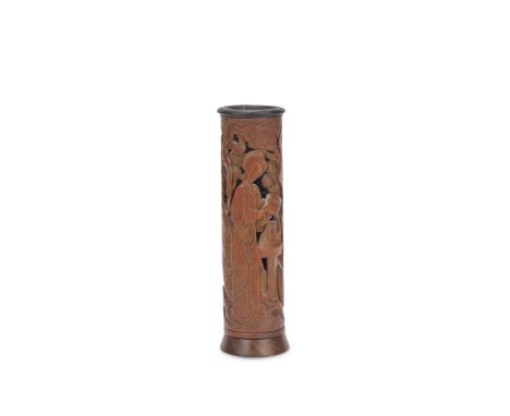 A CARVED AND RETICULATED BAMBOO PARFUMIERKangxiOf cylindrical form, carved and reticulated in varying depths of relief with a