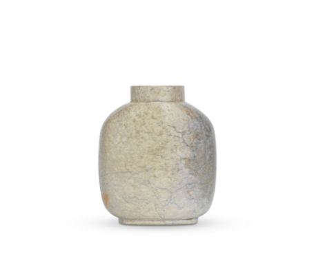 A 'CHICKEN BONE' JADE SNUFF BOTTLE18th/19th centuryOf rounded rectangular form, set on a short foot, the creamy grey stone su