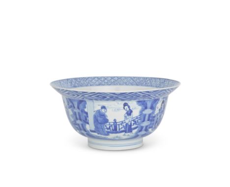 A BLUE AND WHITE BOWLKangxi six-character mark and of the periodWith deeply rounded sides rising from a high foot to an evert