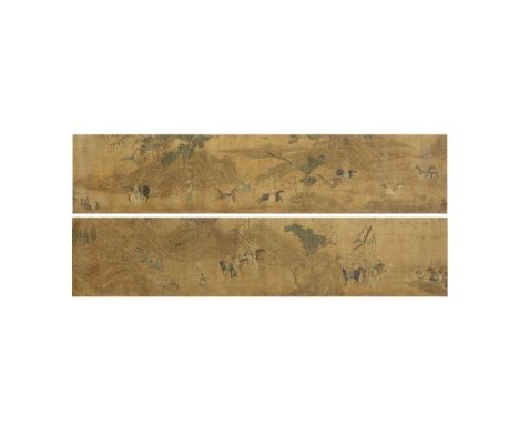 FOLLOWER OF GAO XIAN (YUAN DYNASTY)Hunting SceneInk and colour on silk, partially mounted handscroll. 28cm (11in) high x 264c