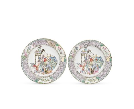 A PAIR OF RUBY-BACK FAMILLE ROSE DISHESYongzhengEach dish painted to the interior with a central roundel decorated with a sea