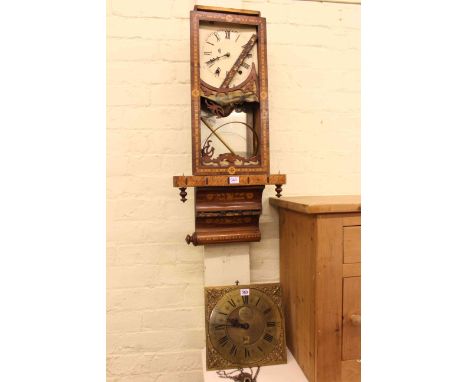 Square brass longcase clock dial and distressed Victorian inlaid wall clock.