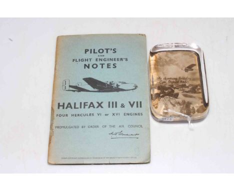 WWII Halifax Bomber pilots manual, and Armstrong Siddeley Aircraft Company paperweight (2).