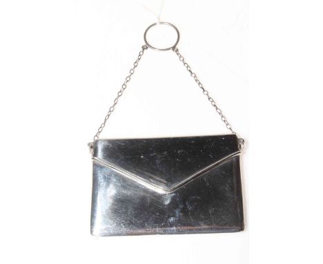Silver 'envelope' card case with chain handle, Walker &amp; Hall, Chester 1916.