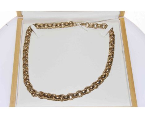 9 carat gold heavy chain link necklace with alternating chased and plain links, length 48cm, boxed.