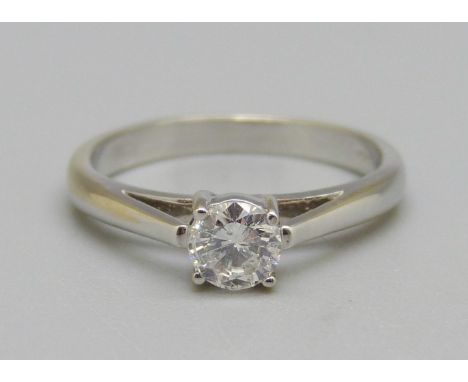 An 18ct white gold brilliant cut diamond solitaire ring, 0.3ct diamond weight, 2.4g, I 