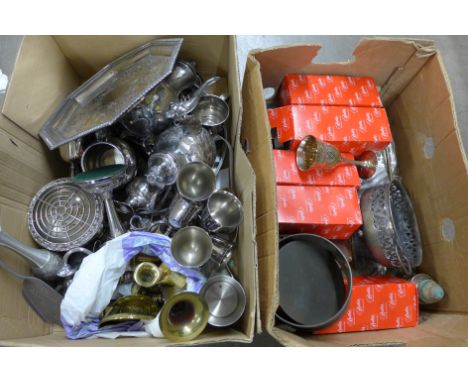 Two boxes of silver plate, including a four piece tea service, two trays, goblets, etc. **PLEASE NOTE THIS LOT IS NOT ELIGIBL