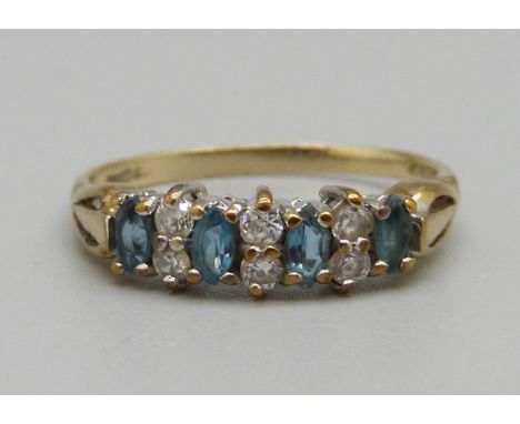 A 9ct gold ring set with blue and white stones, 1.6g, O 