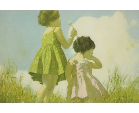 A framed and glazed 1930's coloured print 'The Weather Clock'. H.48 W.65cm. 