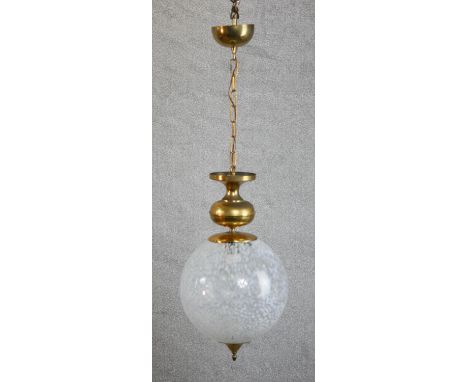 A Victorian style pendant light, with a Murano mottled globular glass shade and brass mounts. H.41 W.23cm