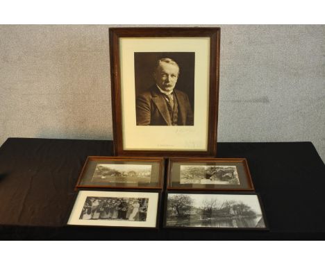 Five framed and glazed photograph, four 19th century scenes in Islington and the other a signed in plate portrait of D. Lloyd