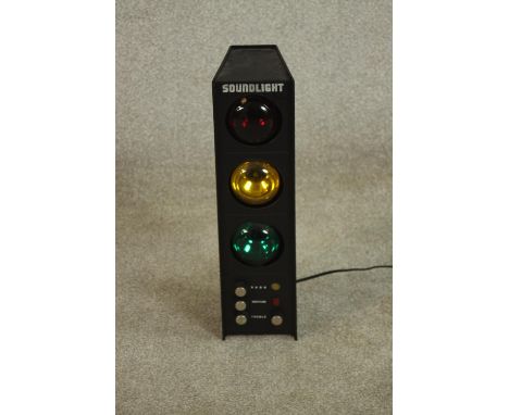 A vintage 'Soundlight' disco light box, sound reactive with three colour bulbs. H.48 W.13 D.15cm. 