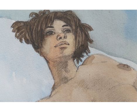 KEN SYMONDS (1927-2010) A framed and glazed watercolour and pastel portrait, female nude. Unsigned or labelled. 16.5cm x 24cm