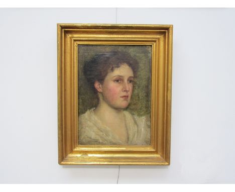 A 19th Century oil on canvas portrait of a young woman. Unsigned work, set in a gilt frame. 37.5cm x 27cm